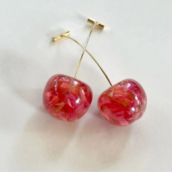 Anthropologie Jewelry - Pink Cherry Gold Drop Earrings